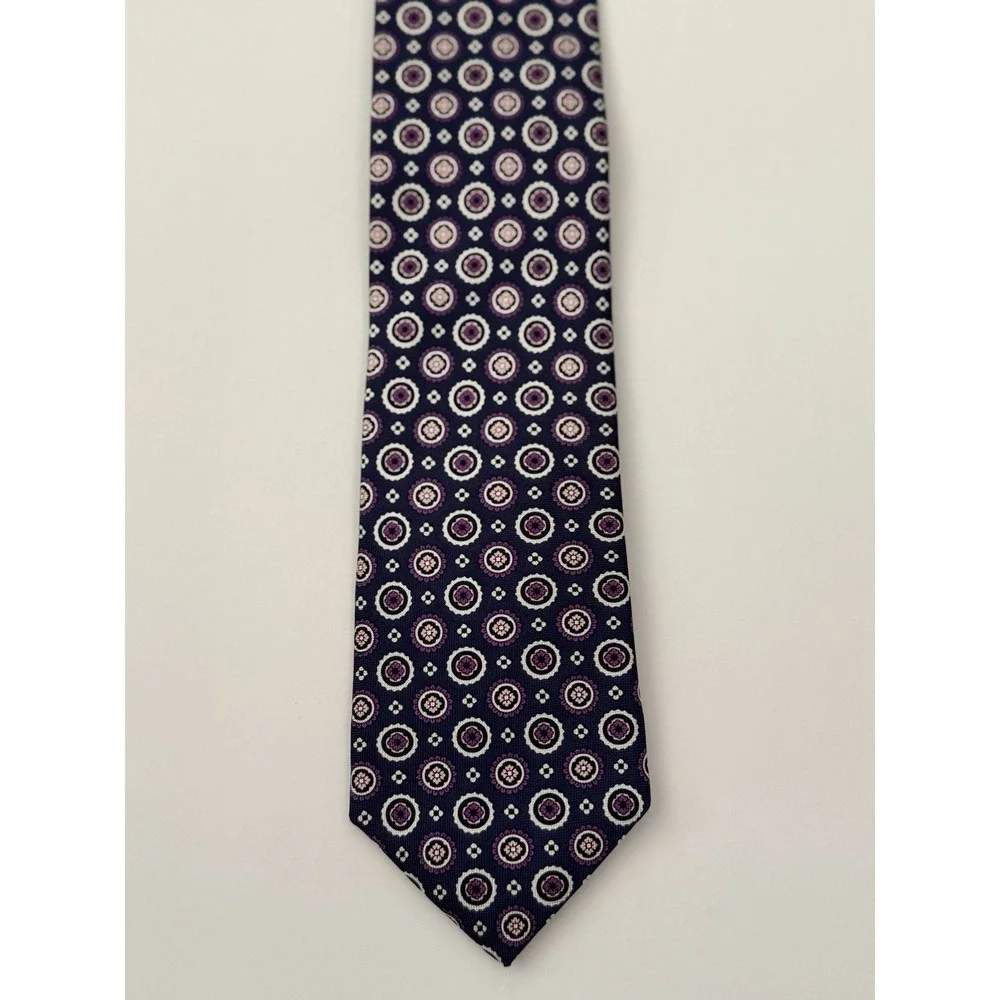 Daniel CREMIEUX 100% Silk Tie Blue Purple White‎ Floral Geometric USA Made EUC